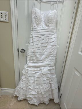 Silhouette White Strapless Ruffled Mermaid Wedding Dress